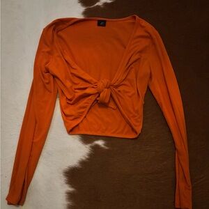 Orange Long Sleeve Tie Front Top
